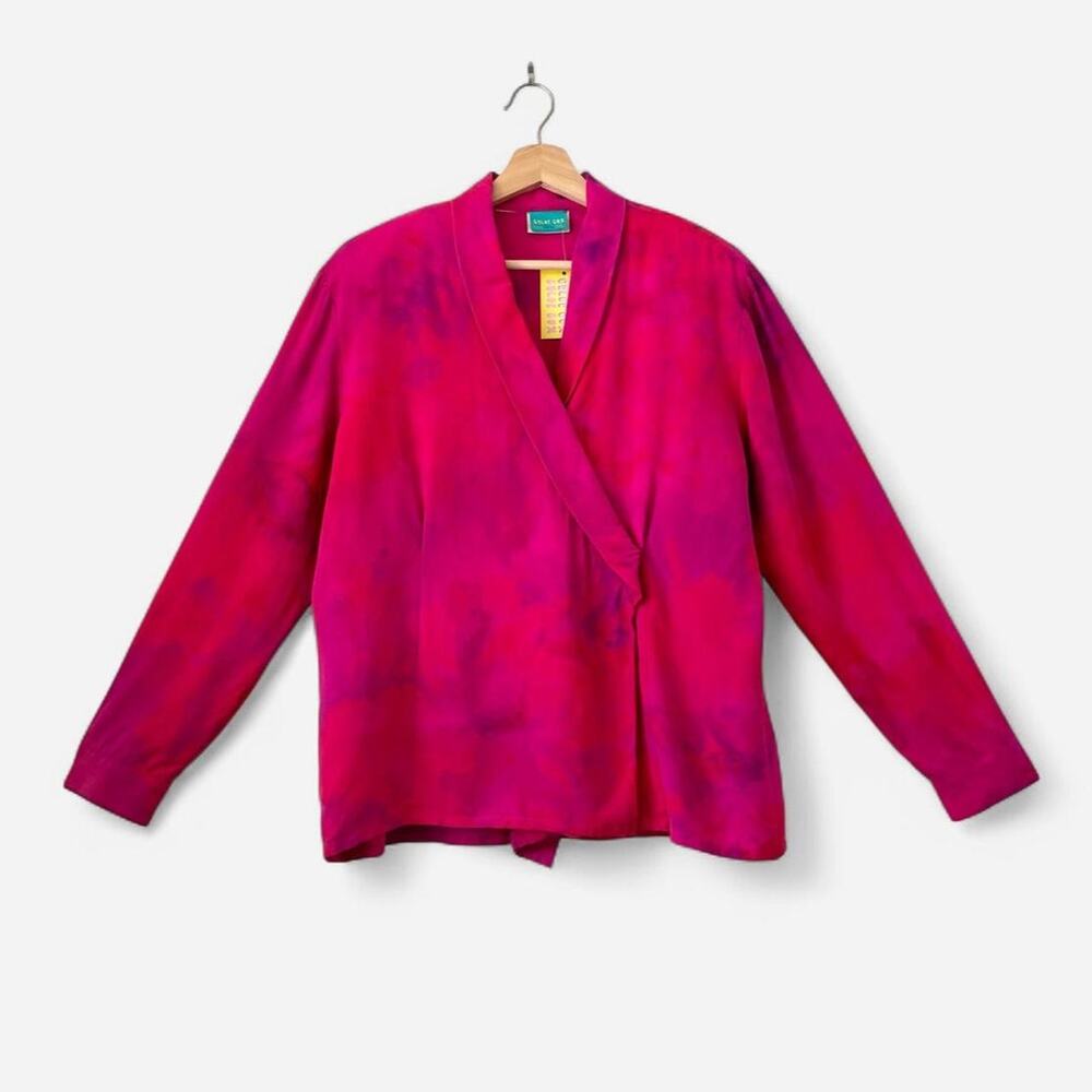 $168 NWT Upcycled Handmade 100% Silk Blouse OOAK Artsy Maximalist Dopamine M/L